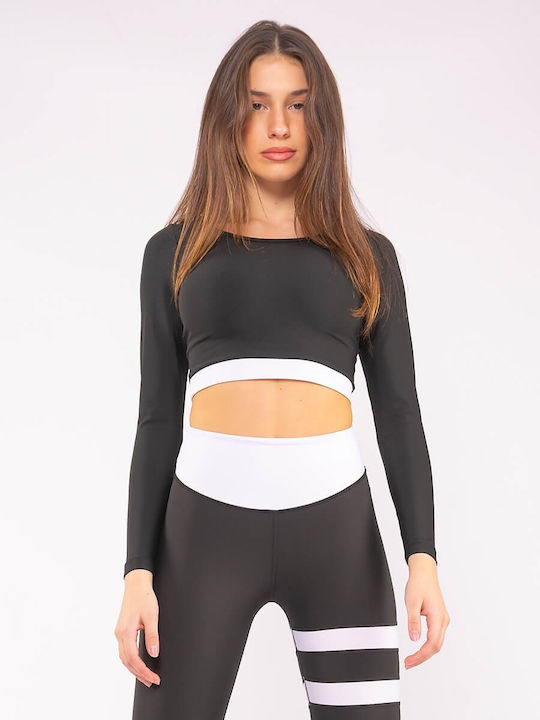 The Lady Women's Athletic Crop Top Long Sleeve Black