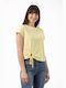 Simple Fashion Damen Sommer Bluse Baumwolle Kurzärmelig Gelb