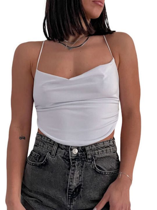 Chica Women's Summer Crop Top Drape with Straps White