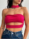 Chica Damen Crop Top Rollkragenpullover Ärmellos Fuchsie