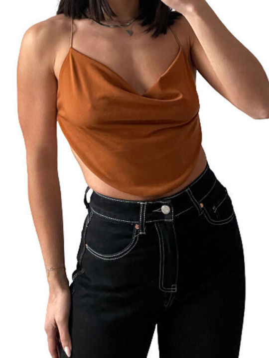 Chica Γυναικείο Crop Top με Τιράντες Καλοκαιρινό Καφέ