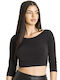 Γυναικείο Crop Top με Μανίκι 3/4 Μαύρο