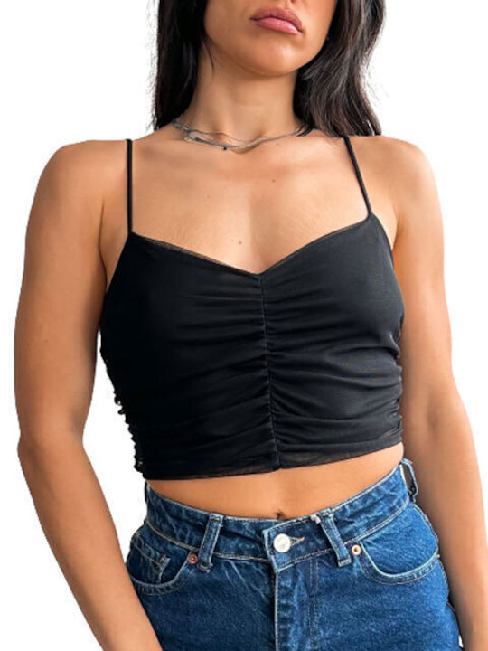 Γυναικείο Crop Top με Τιράντες Καλοκαιρινό Μαύρο
