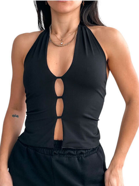 Chica Damen Sommerliches Crop Top Ärmellos Schwarz