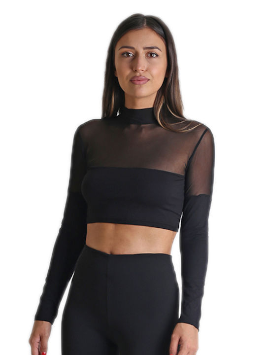 Chica Women's Crop Top Turtleneck Long Sleeve Black