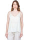 Crossley Women's Summer Blouse Satin with Straps & V Neckline White