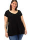 First Woman Γυναικείο Oversized T-shirt με V Λαιμόκοψη Μαύρο