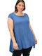 First Woman Women's Oversized T-shirt with V Neckline Blue