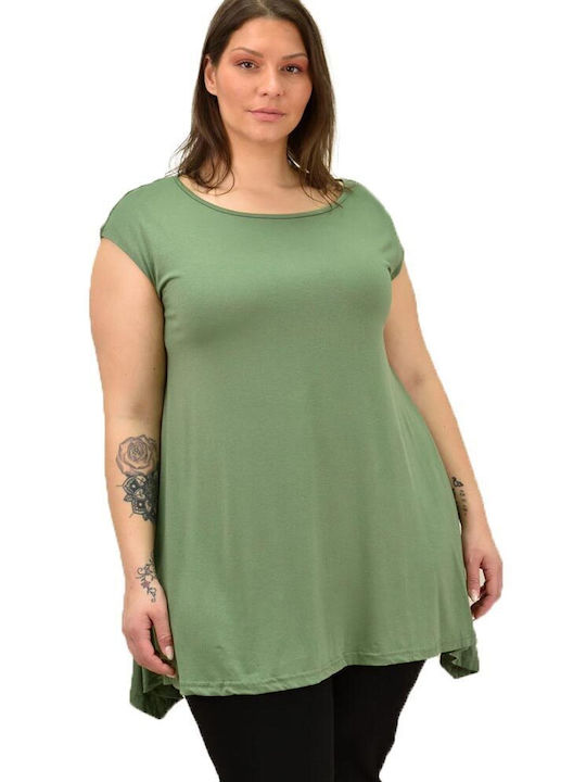 First Woman Women's Oversized T-shirt with V Neck Green