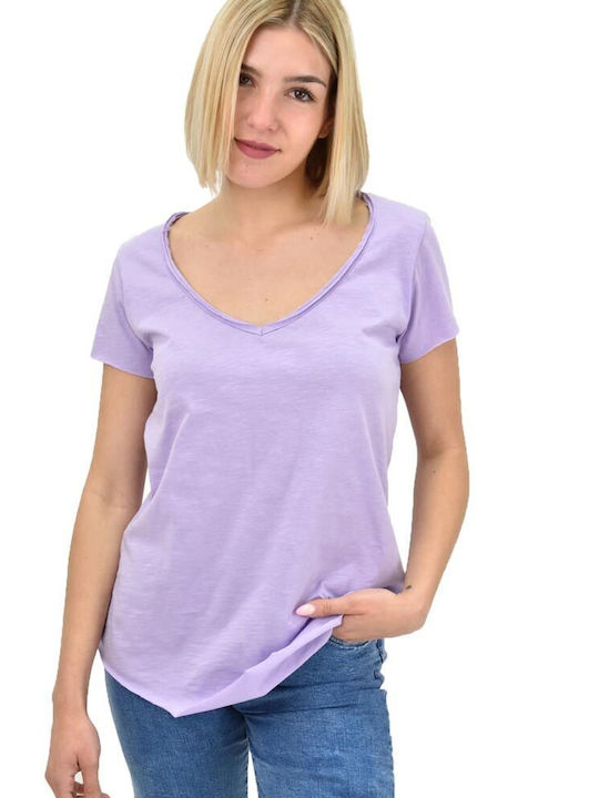 First Woman Women's T-shirt with V Neck Purple