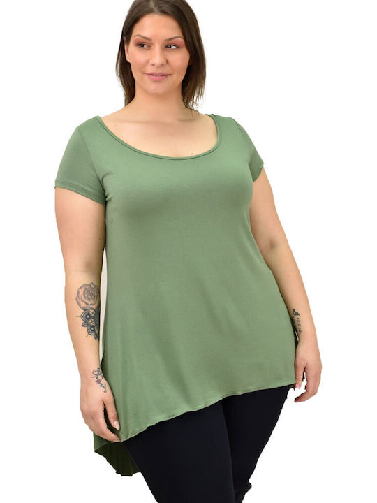 First Woman Women's Summer Blouse Short Sleeve Green