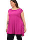 First Woman Women's Oversized T-shirt with V Neckline Pink