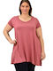 First Woman Women's Oversized T-shirt with V Neckline Pink