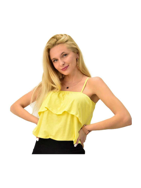 First Woman Damen Sommer Bluse mit Trägern Gelb