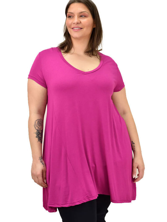 First Woman Women's Summer Blouse Short Sleeve with V Neck Purple
