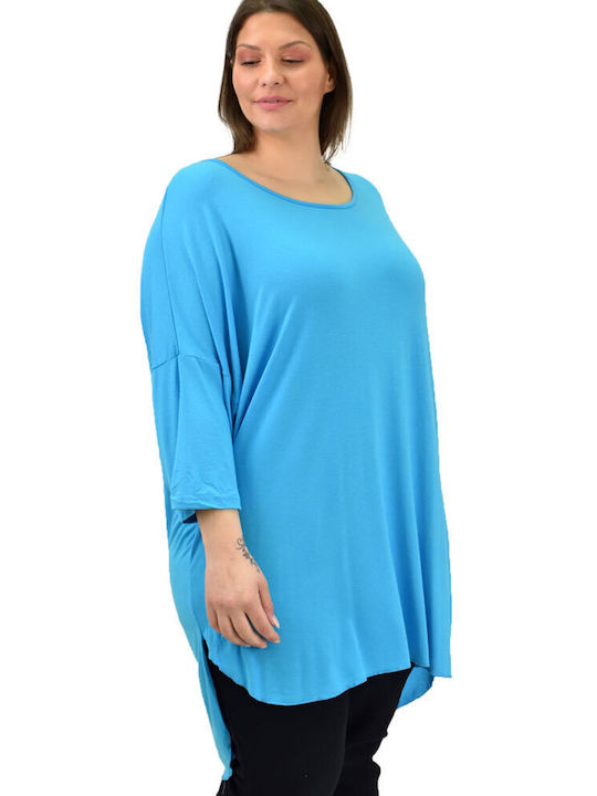 First Woman Women's Blouse with 3/4 Sleeve Blue