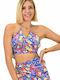 First Woman Women's Summer Crop Top with Straps Floral Blue