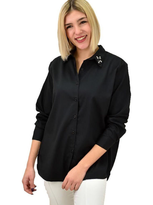 Langärmelig Damen Hemd Schwarz Monochrom