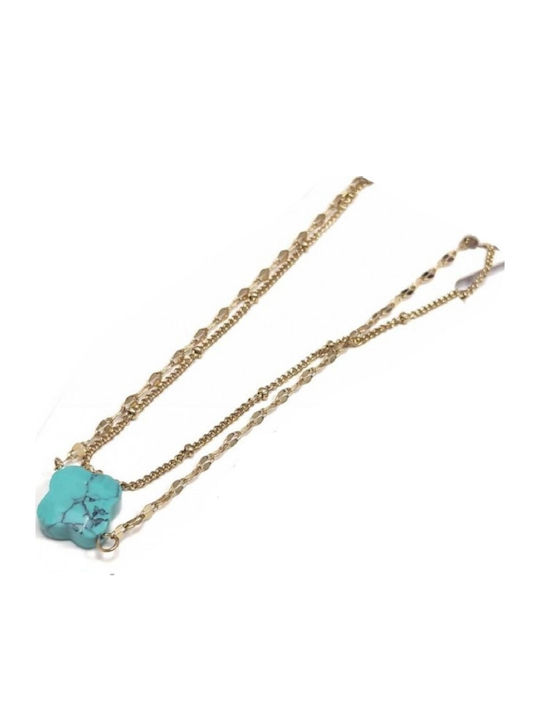 Karma Gifts Gold Plated Stainless Steel Anklet with Turquoise Chain