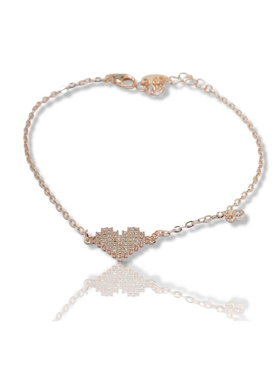 Mentzos Bracelet Chain with design Heart made of Silver Gold Plated with Zircon