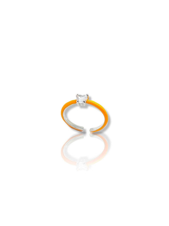 Mentzos Women's Gold Plated Silver Ring with Zircon & Enamel