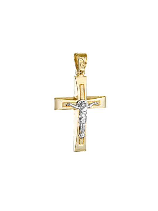 Papoulidis Jewellery Herren Gold Kreuz 14K mit dem Gekreuzigten mit Kette