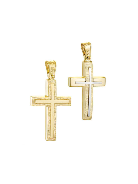 Papoulidis Jewellery Men's Gold Cross 14K Double Sided with Chain