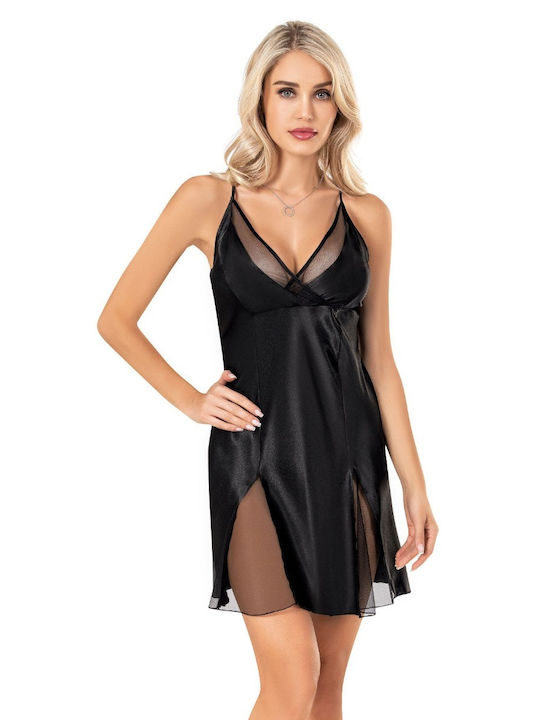 Moongirl Summer Satin Women's Nightdress Black