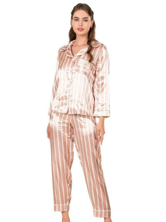 Moongirl Winter Women's Pyjama Set Satin Pink