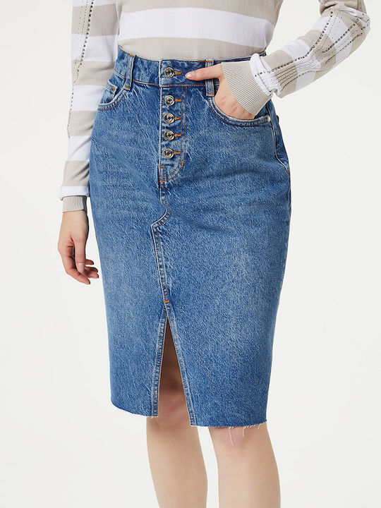Denim Pencil High-waisted Midi Skirt Blue