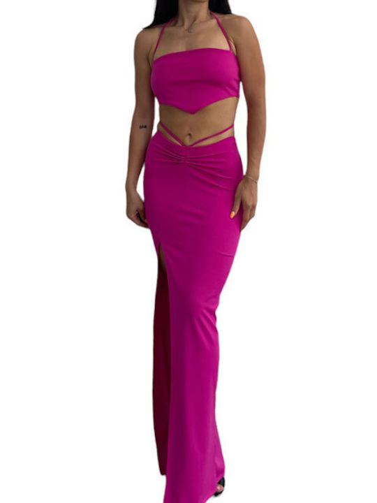 Chica Set with Maxi Skirt in Fuchsia color