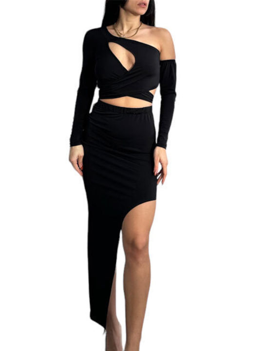 Chica Set with High Waist Maxi Skirt in Black color