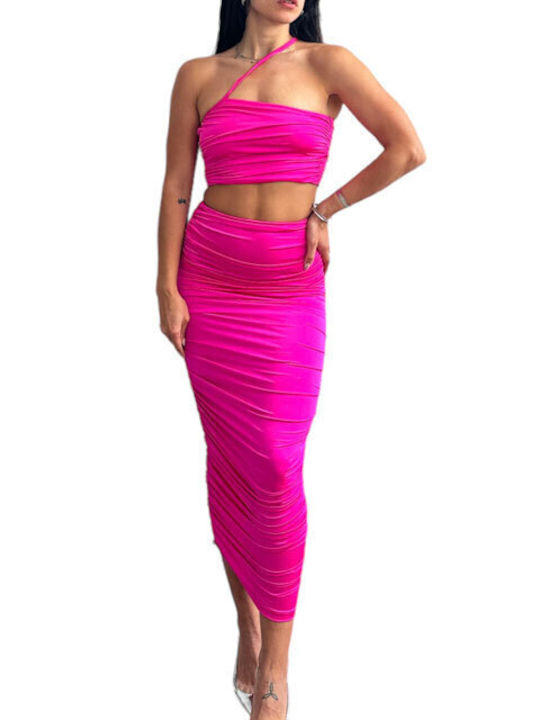 Chica Set with Midi Skirt in Fuchsia color