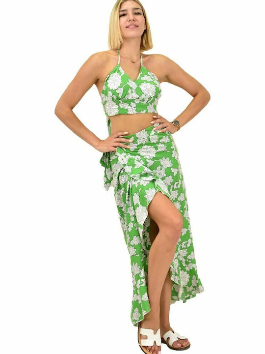 Potre Set mit Hoch tailliert Maxi Rock Blumen Grün