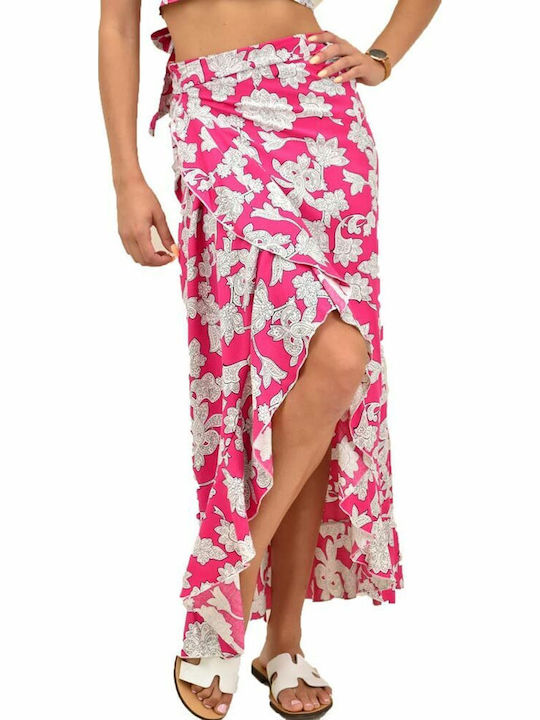 High-waisted Maxi Skirt Envelope Floral Fuchsia