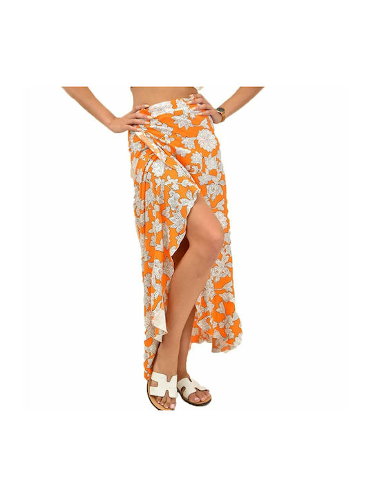 First Woman High Waist Maxi Envelope Skirt Floral in Orange color