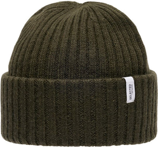 Beanie Männer Beanie mit Rippstrick in Khaki Farbe