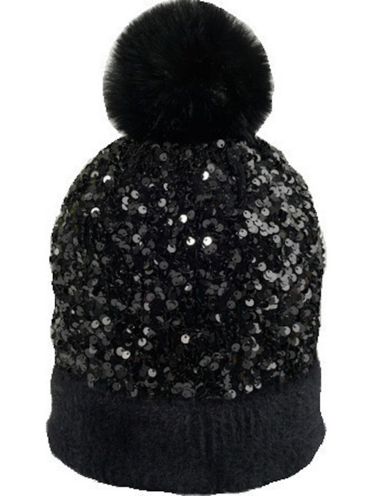 Pom Pom Beanie Unisex Beanie Knitted in Black color