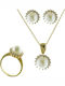 Paraxenies Set with Necklace , Earrings & Ring from Silver Gold Plated with Stones and Pearls