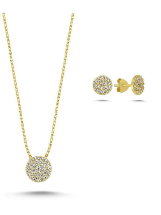 Paraxenies Gold Plated Silver Set Necklace & Earrings with Stones
