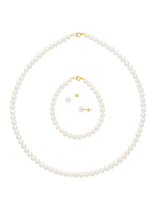 Margaritari Gold Set Necklace , Bracelet & Earrings with Pearls 14K