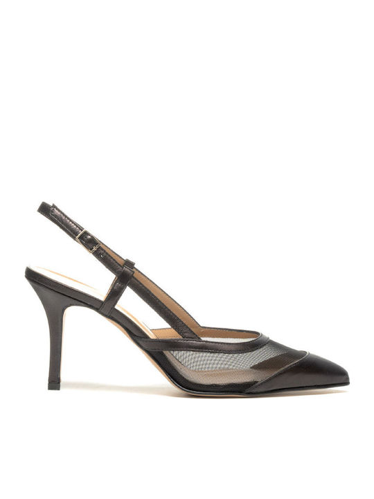 Philippe Lang Leder Pumps mit Riemchen Schwarz