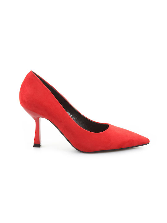 Fshoes Suede Pointed Toe Stiletto Red High Heels