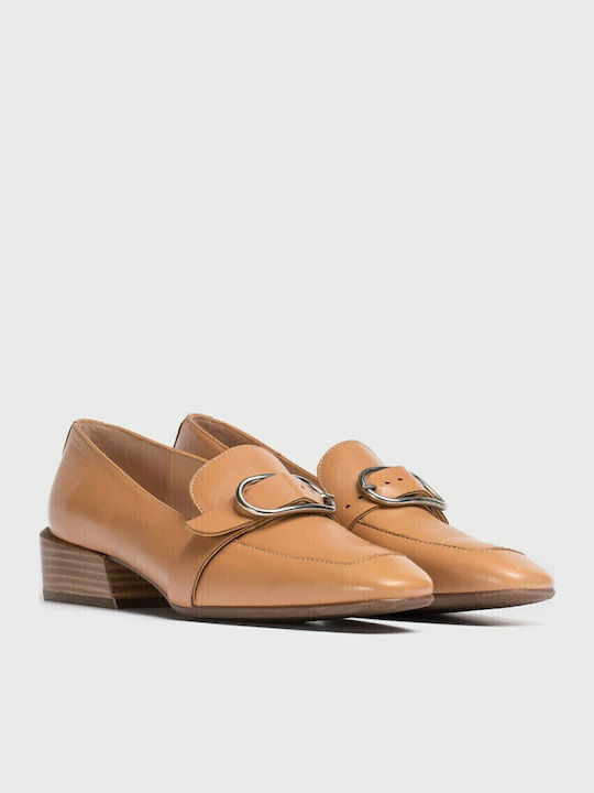 Leather Women's Loafers in Beige Color