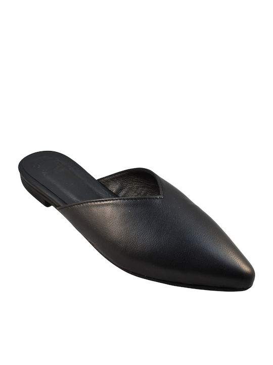 Flat Δερμάτινα Mules σε Μαύρο Χρώμα