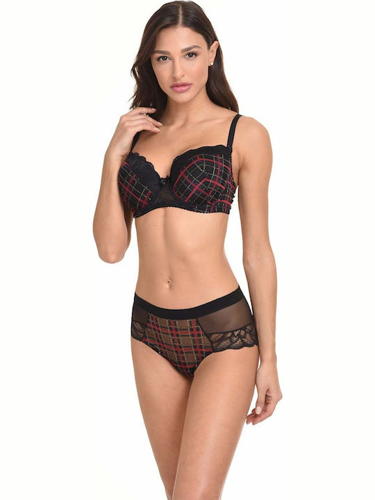 Miss Rosy Δαντελένιο Σετ Εσωρούχων Σουτιέν με Boxer Μαύρο