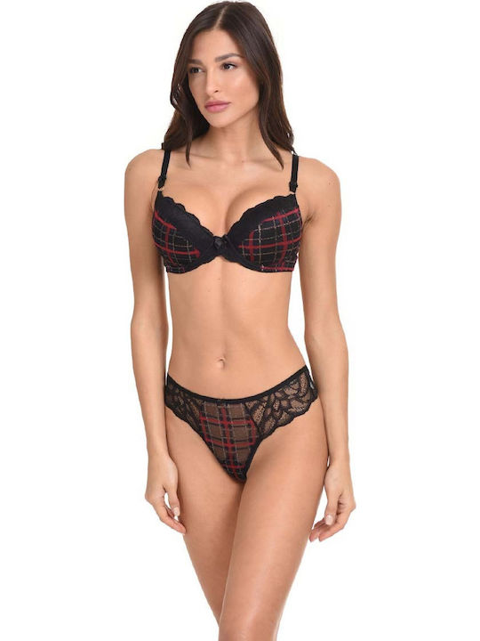 Miss Rosy Lace Underwear Set with Bra & String Black