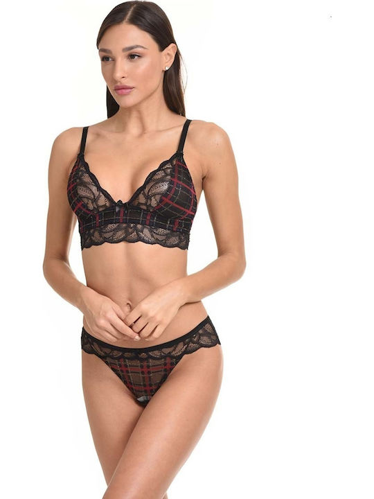 Miss Rosy Lace Underwear Set with Bra & Brazil Black