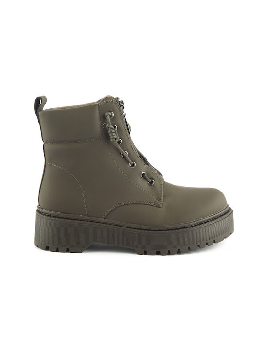 Fshoes Damen Knöchelstiefel Khaki