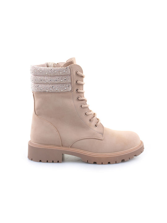 Fshoes Women's Combat Boots Beige